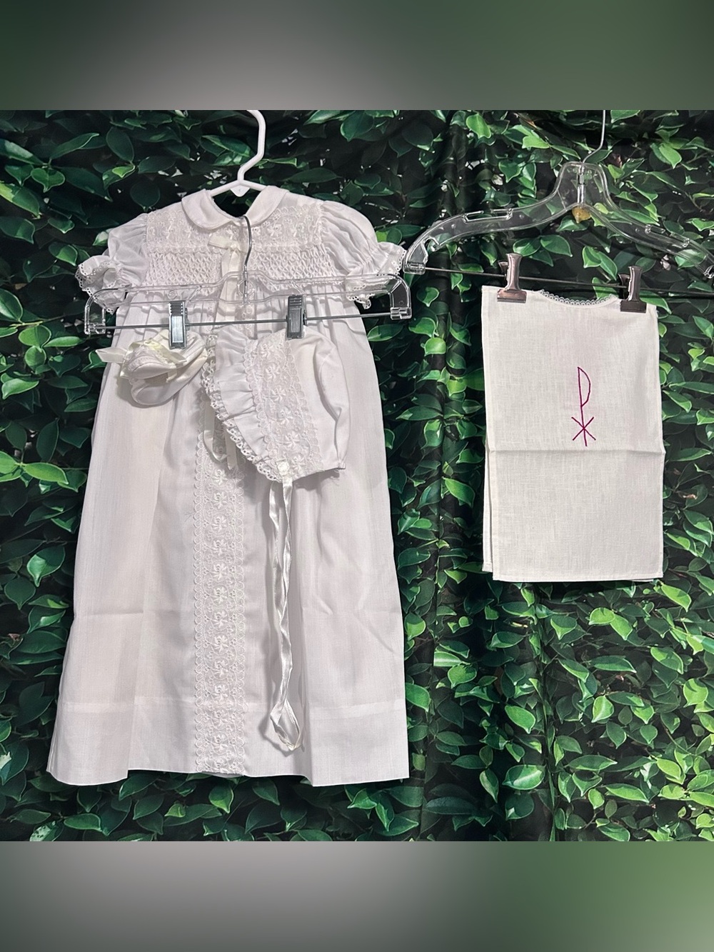 Vintage 80's Polly Flinders Christening Gown Set White Unisex 3-9 months